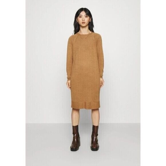 Vero Moda Meghan LS O-neck Dress in Tan Size XS NWT - Picture 1 of 9